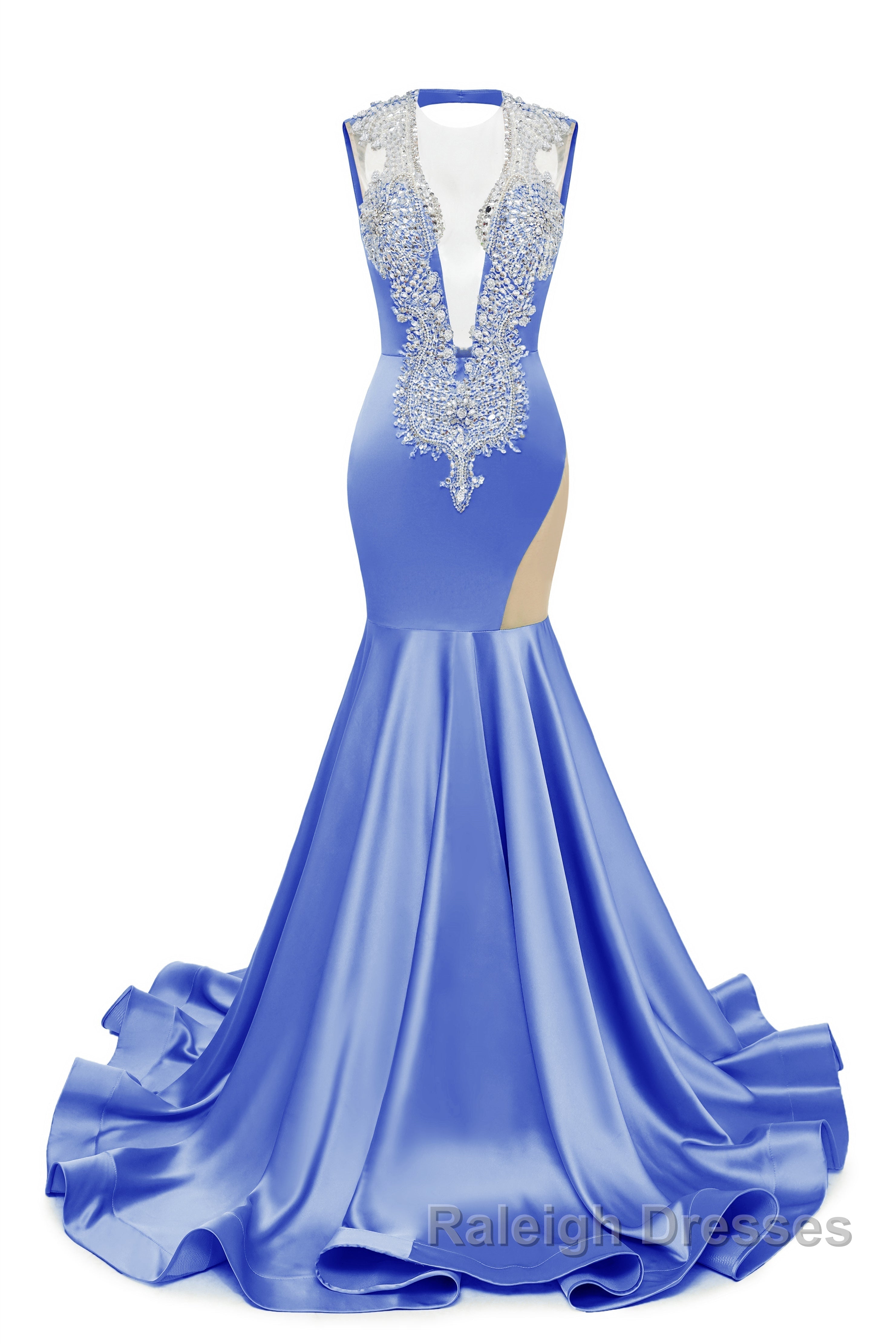 V-Neck Mermaid Brush Train Hollow Sleeveless Beading Evening Dress