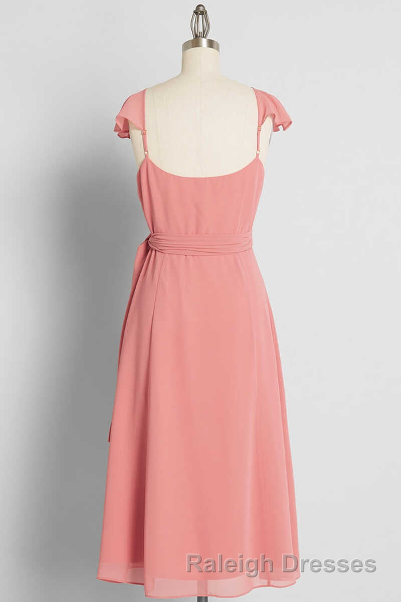 Peach Cap Sleeve Tie-Side Short Formal Dress Secondary image