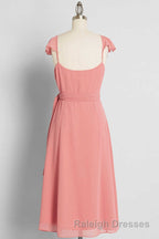 Peach Cap Sleeve Tie-Side Short Formal Dress