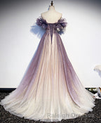 Purple Tulle Sequin Long Prom Dress, Purple Tulle Formal Dress