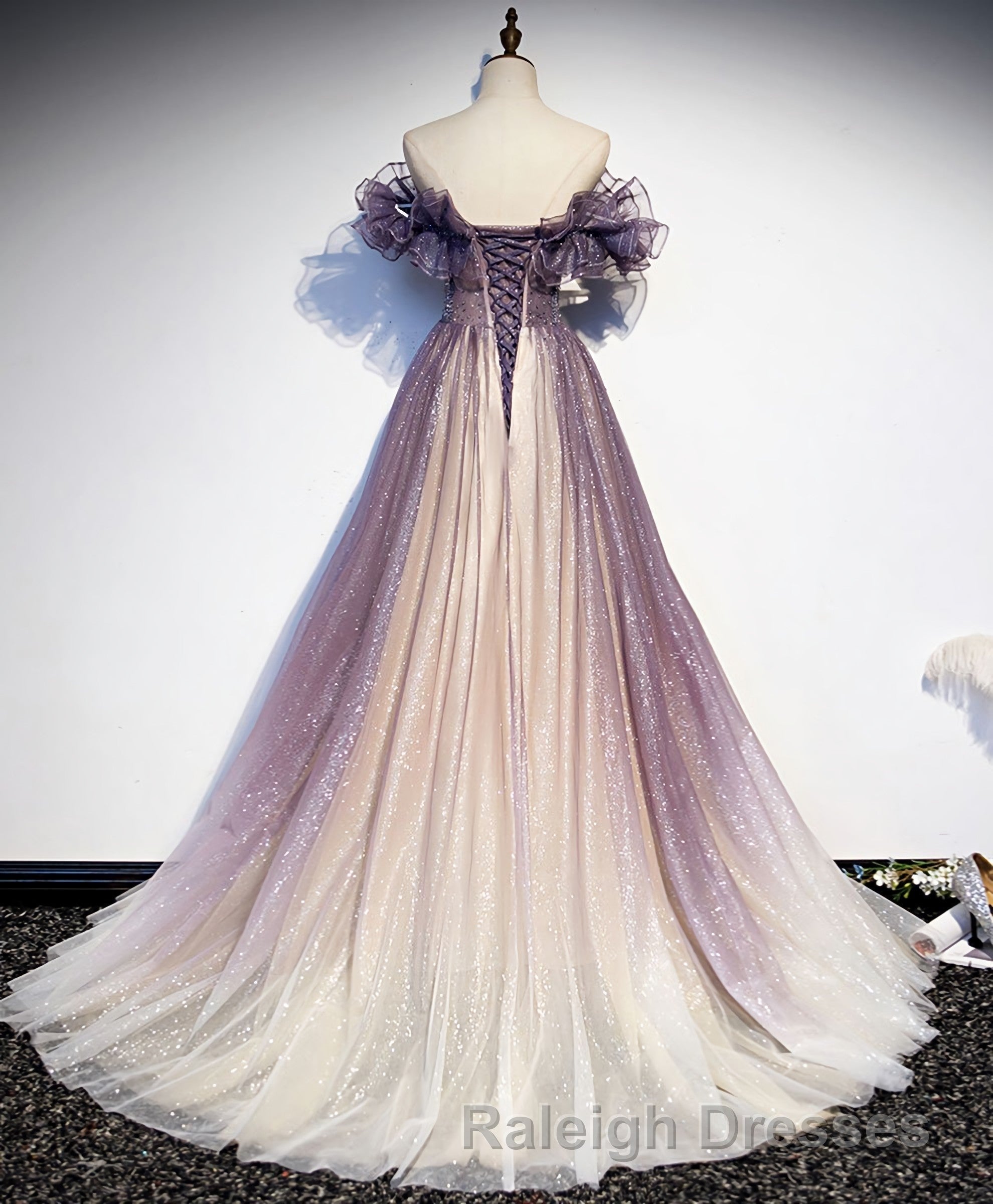 Purple Tulle Sequin Long Prom Dress, Purple Tulle Formal Dress