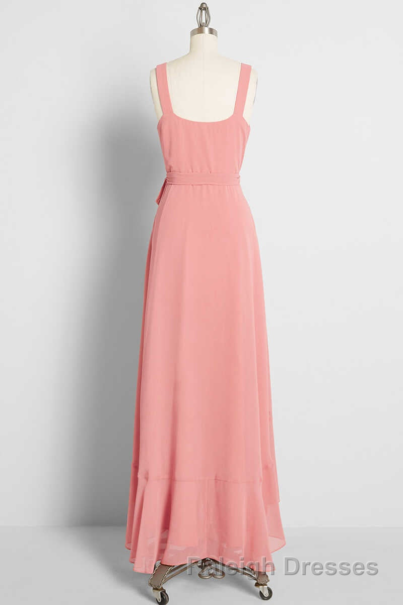 Peach Straps Ruffled High-Low Bridesmaid Dress Secondary image