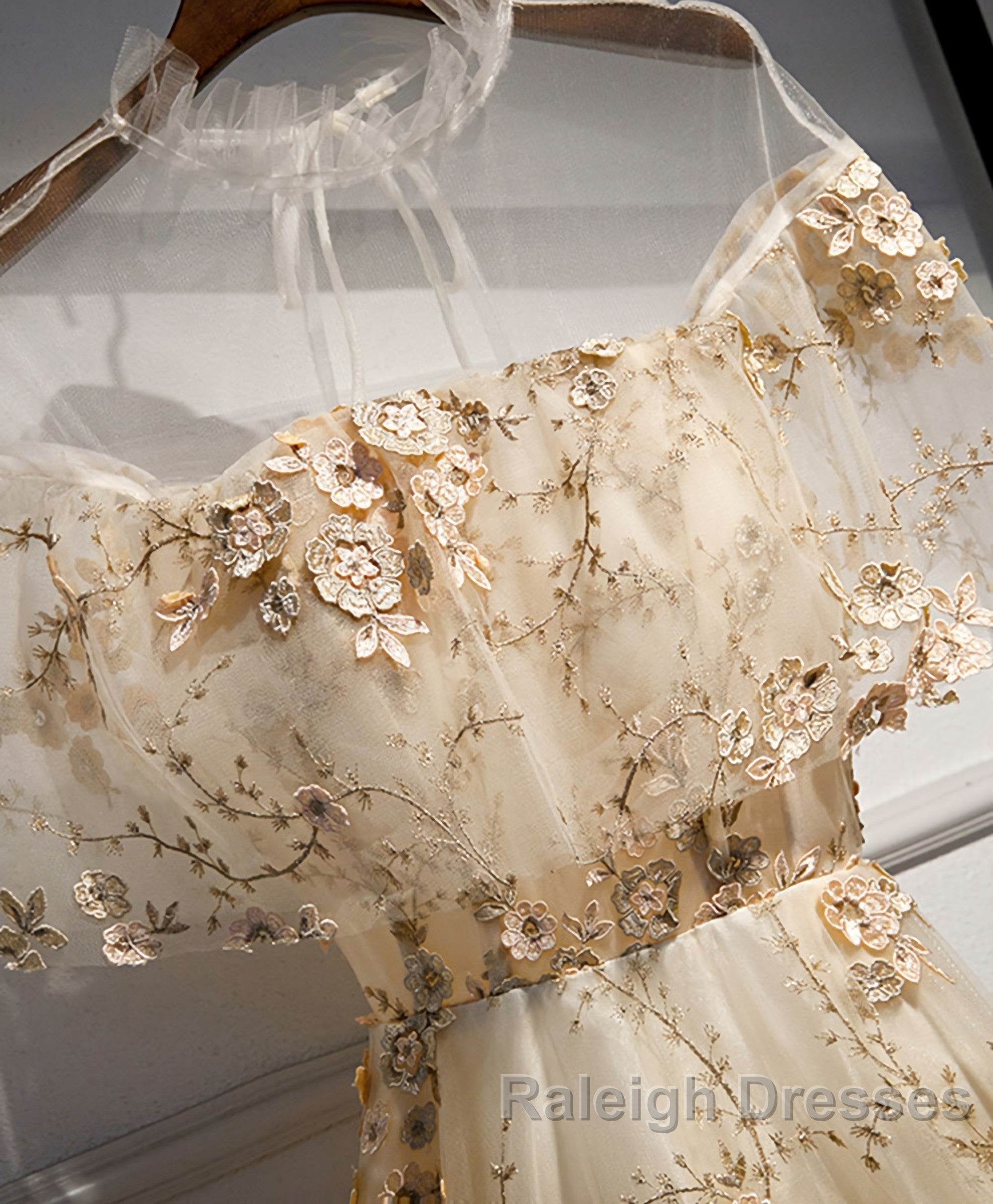 Champagne Tulle Lace Long Prom Dress, Champagne Formal Dress, 1 Secondary image