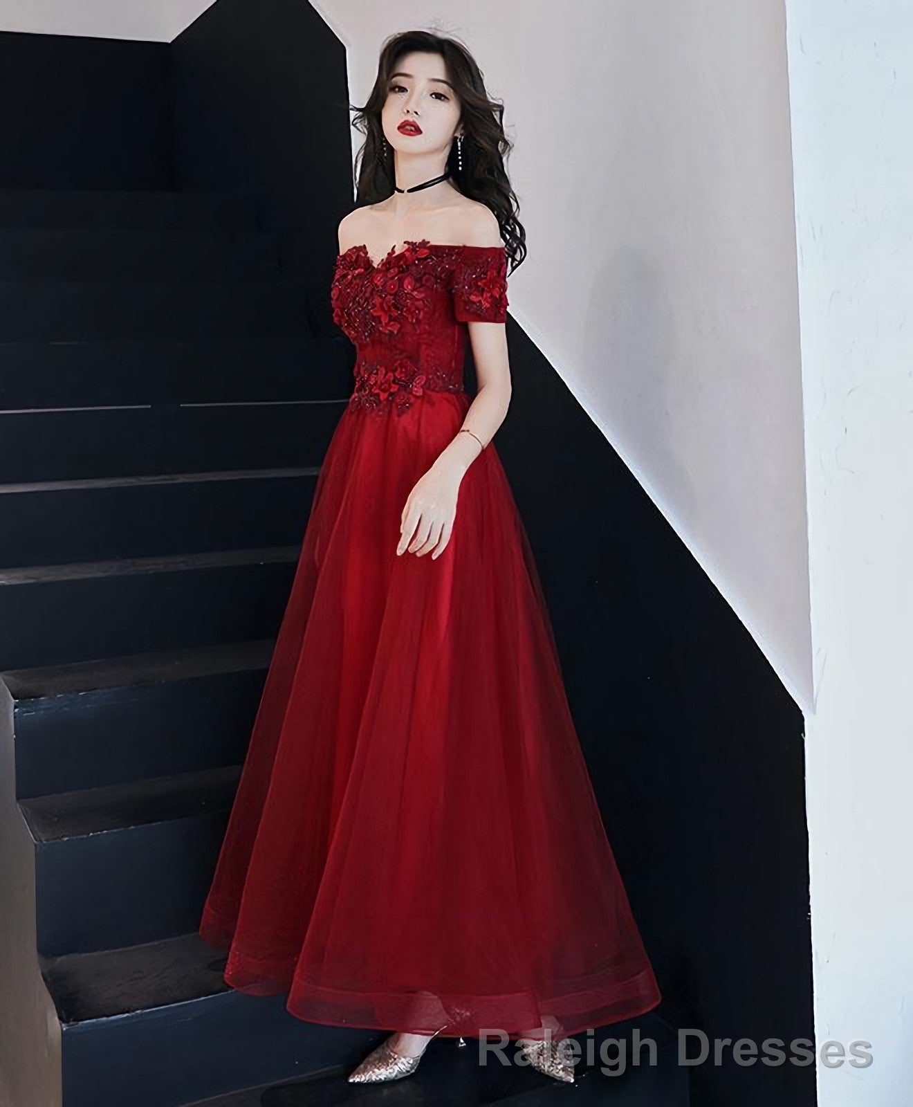 Burgundy Tulle Lace Prom Dress Burgundy Tulle Prom Dress