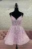 Lilac A Line Sequined Appliques Straps V Neck Homecoming Dress