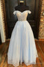 Sparkle Light Blue Off-the-Shoulder A Line Prom Gowns