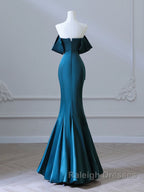 Simple Off Shoulder Satin Ink Blue Long Prom Dress, Ink Blue Long Formal Dress