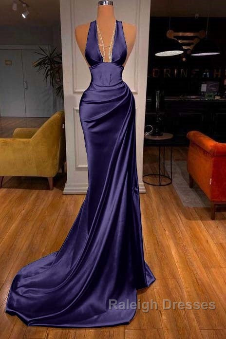 Halter V Neck Mermaid Prom Dresses Elegant