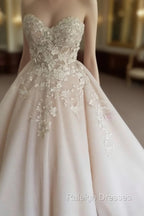 3D Floral Lace Flowers Sweetheart Wedding Ball Gown Dress