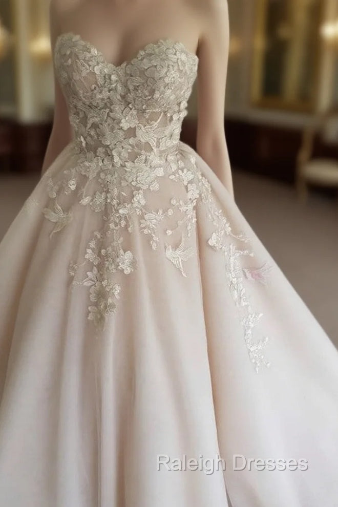3D Floral Lace Flowers Sweetheart Wedding Ball Gowns Dress