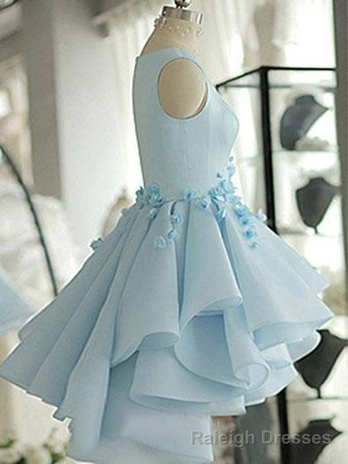 3D Flower Short Blue Prom Dresses, 3D Floral Short Blue Graduation Homecoming Dresses Main image