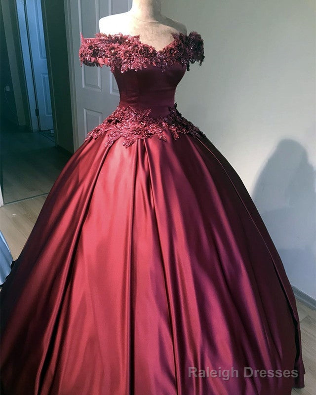 3D Flowers Off Shoulder Ball Gowns Satin Dress Main image