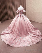 3D Lace Flowers Ball Gowns Off Shoulder Dresses