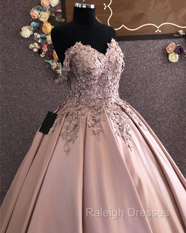 3D Lace Flowers Embroidery Sweetheart Satin Wedding Dresses BallGowns