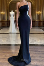 Black One Shoulder Pearl Beadings Mermaid Long Evening Dress