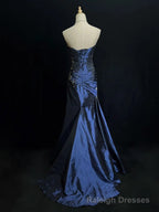 Sexy Sweetheart Sleeveless Mermaid Satin Long Prom Dresses For Prom Online