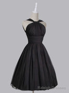 Vintage A Line Straps Knee Length Chiffon Sash Backless Black Party Homecoming Dresses