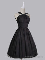 Vintage A Line Straps Knee Length Chiffon Sash Backless Black Prom Homecoming Dresses