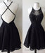 A Line Jewel Backless Short Black Lace Homecoming Dress 2026 with Beading
