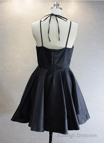 Princess/A Line V Neck Short Black Satin Homecoming/Prom Dresses Secondary image