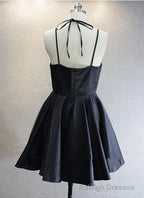 Princess/A Line V Neck Short Black Satin Homecoming/Prom Dresses