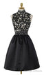 A-Line High Neck Open Back Above-Knee Black Homecoming Dress 2025 with Lace Sequins