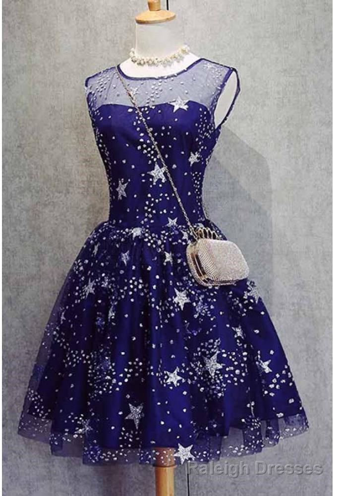 A-Line Scoop Royal Blue Tulle Short Homecoming Dress 2025 with Appliques Main image