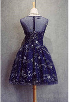 A Line Scoop Royal Blue Tulle Short Homecoming Dress 2026 with Appliques
