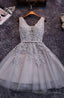 Princess/A Line V Neck Appliques Gray Tulle Homecoming/Prom Dresses