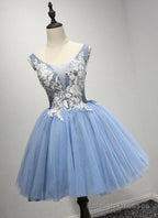 A Line Crew Neck Blue Appliques Homecoming Dress 2026