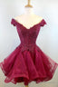 Princess Off the Shoulder Wine Red Short Homecoming Dress