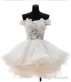 A Line Off-the-Shoulder Appliques Short White Organza Homecoming Dress 2026