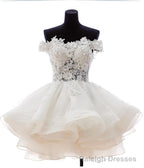 A Line Off-the-Shoulder Appliques Short White Organza Homecoming Dress 2026