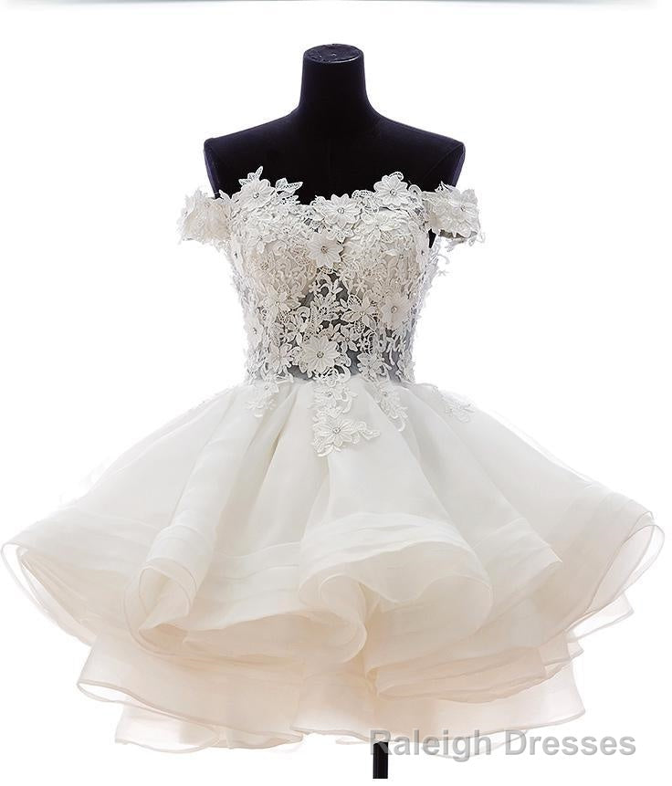 A Line Off-the-Shoulder Appliques Short White Organza Homecoming Dress 2026