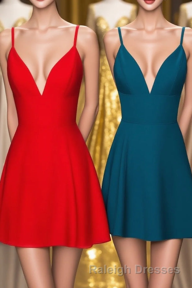 Straps A-Line Chiffon Red Short Dress Main image