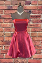 Strapless Lace-Up Yellow Satin Homecoming Dresses