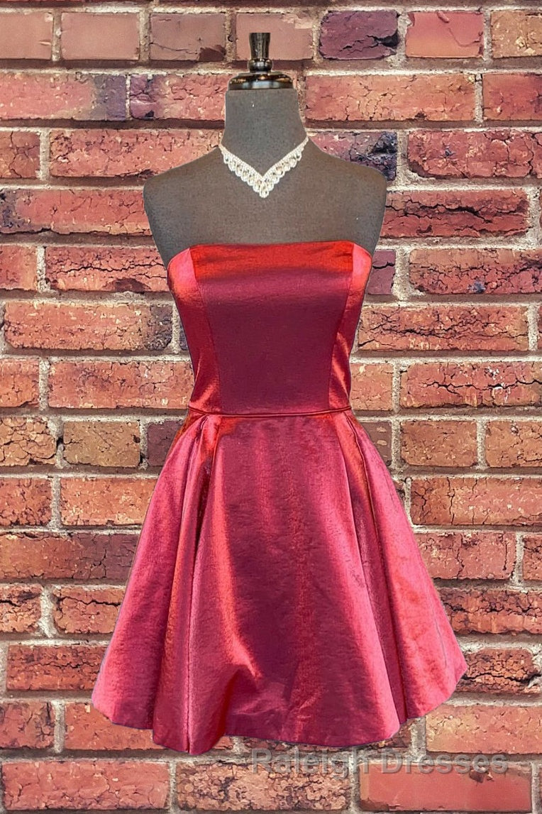 Strapless Lace-Up Yellow Satin Homecoming Dresses