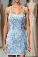 Light Blue Tight Hoco Dress with Appliques