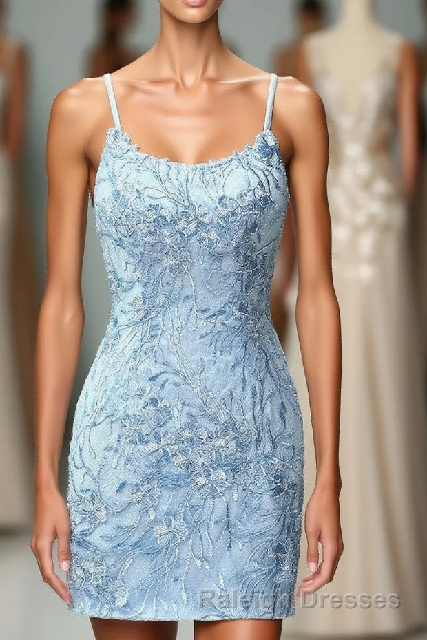 Light Blue Tight Hoco Dress with Appliques