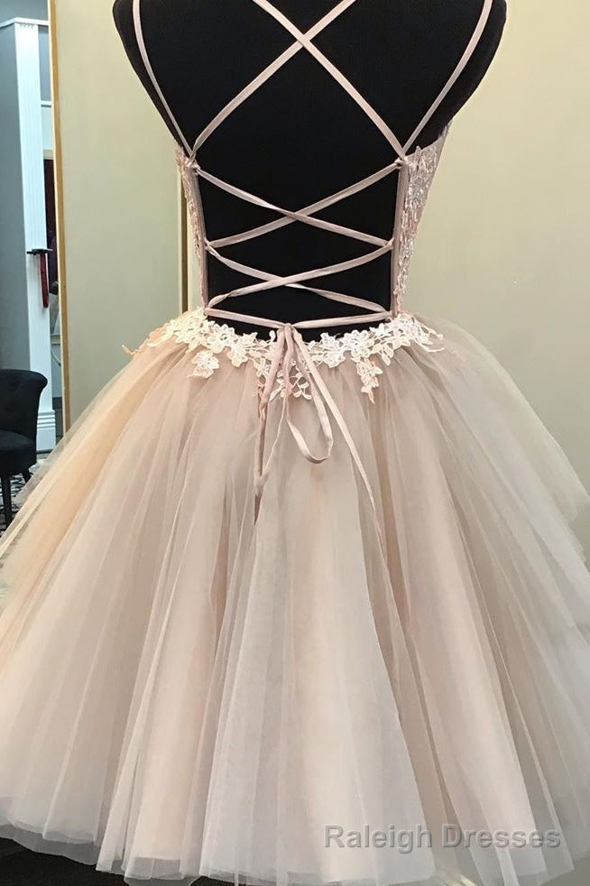 Blush Ball Gowns Strappy Appliqued Homecoming Dress