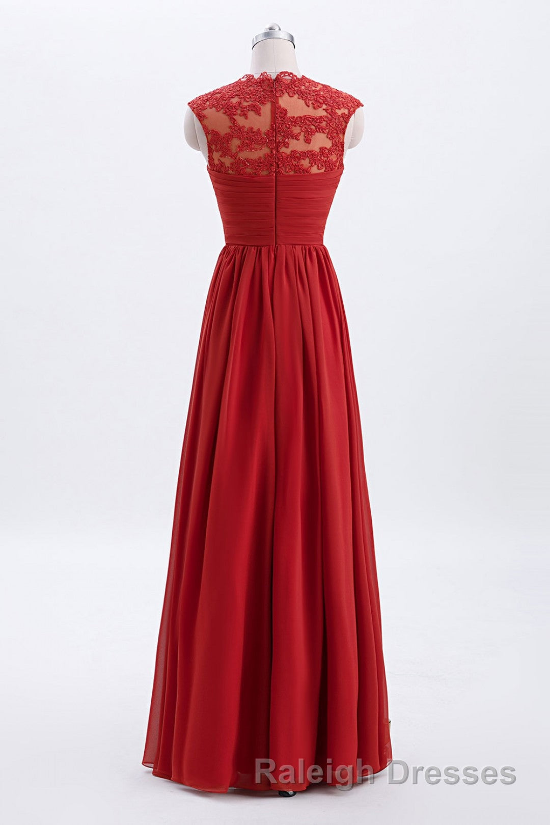 Elegant Red Chiffon Pleated A-line Long Bridesmaid Dress Secondary image