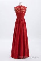 Elegant Red Chiffon Pleated A-line Long Bridesmaid Dress