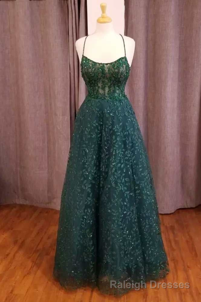 Hunter Green Floral Lace Scoop Neck A-Line Formal Dress Main image