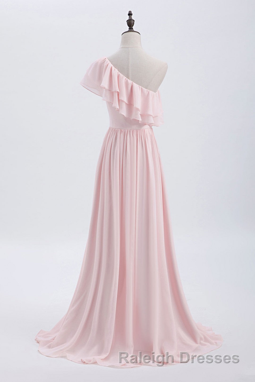 Ruffles Pink One Shoulder Chiffon A-line Long Bridesmaid Dress Secondary image
