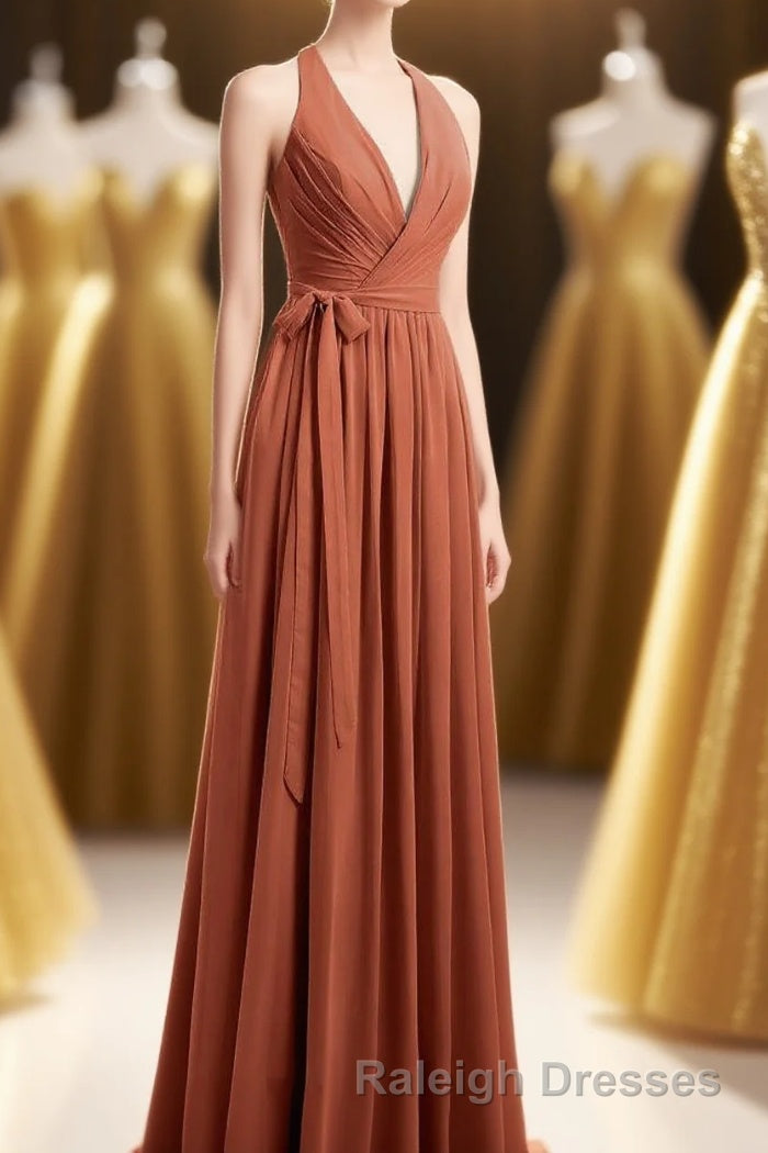 Rust Orange Wrap A-Line Long Dress Main image
