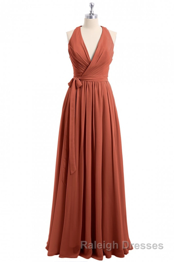 Rust Orange Wrap A Line Long Dresses