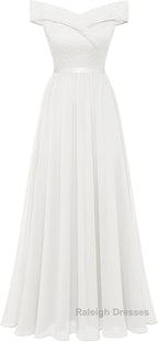 Womens Lace Bridesmaid Dress A-Line Off Shoulder Floral Lace Chiffon Prom Dresses