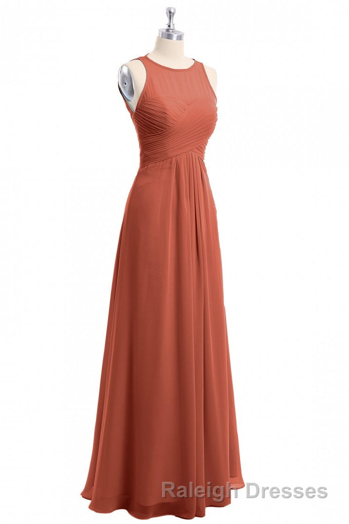 Rust Orange Crew Neck Backless A-Line Long Bridesmaid Dress