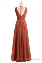 Rust Orange Crew Neck Backless A Line Long Bridesmaid Dresses