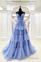Elegant Light Blue Side Slit Tulle Long Prom Dress
